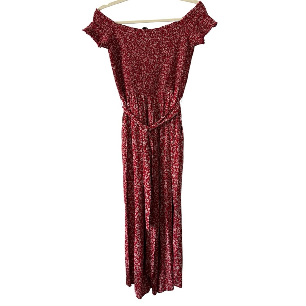 Lulu's Red Floral Off-Shoulder Jumpsuit - Picture 2 of 5